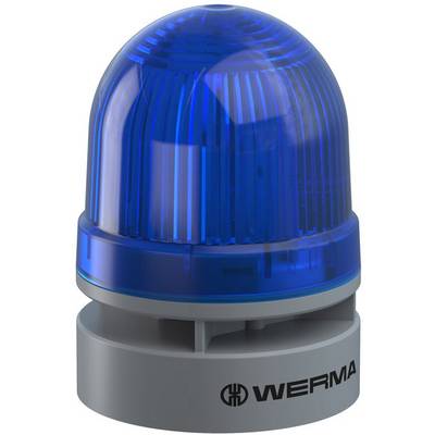 Blue light with grey base, a product by WERMA brand, is used for signalling or warning in various applications.