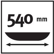'Diameter: 540 mm', symbol for a circular shape with a double-headed arrow underneath indicating width.