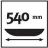 'Diameter: 540 mm', symbol for a circular shape with a double-headed arrow underneath indicating width.