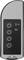 Grey remote control with four black buttons in a row. Symbols for signal and battery at the top.