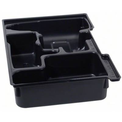 Black plastic container with multiple compartments in various sizes, suitable for storing or organising items.