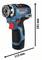 Bosch cordless impact driver, blue with red switch. Height: 181 mm, width: 115 mm.