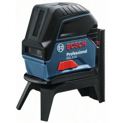 A Bosch Professional cross-line laser GCL 2-15, suitable for precise measuring work. Compact design, ideal for construction projects.
