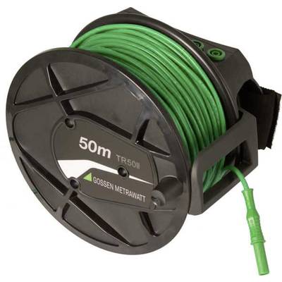 '50 m cable reel by Gossen Metrawatt, black, with green cable. Suitable for measuring devices for voltage and current measurement.'