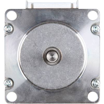 A square metal object with a central button and four screw holes at the corners.