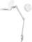 Adjustable magnifying lamp with white frame and clamp. Ideal for detailed viewing in workshops or offices.