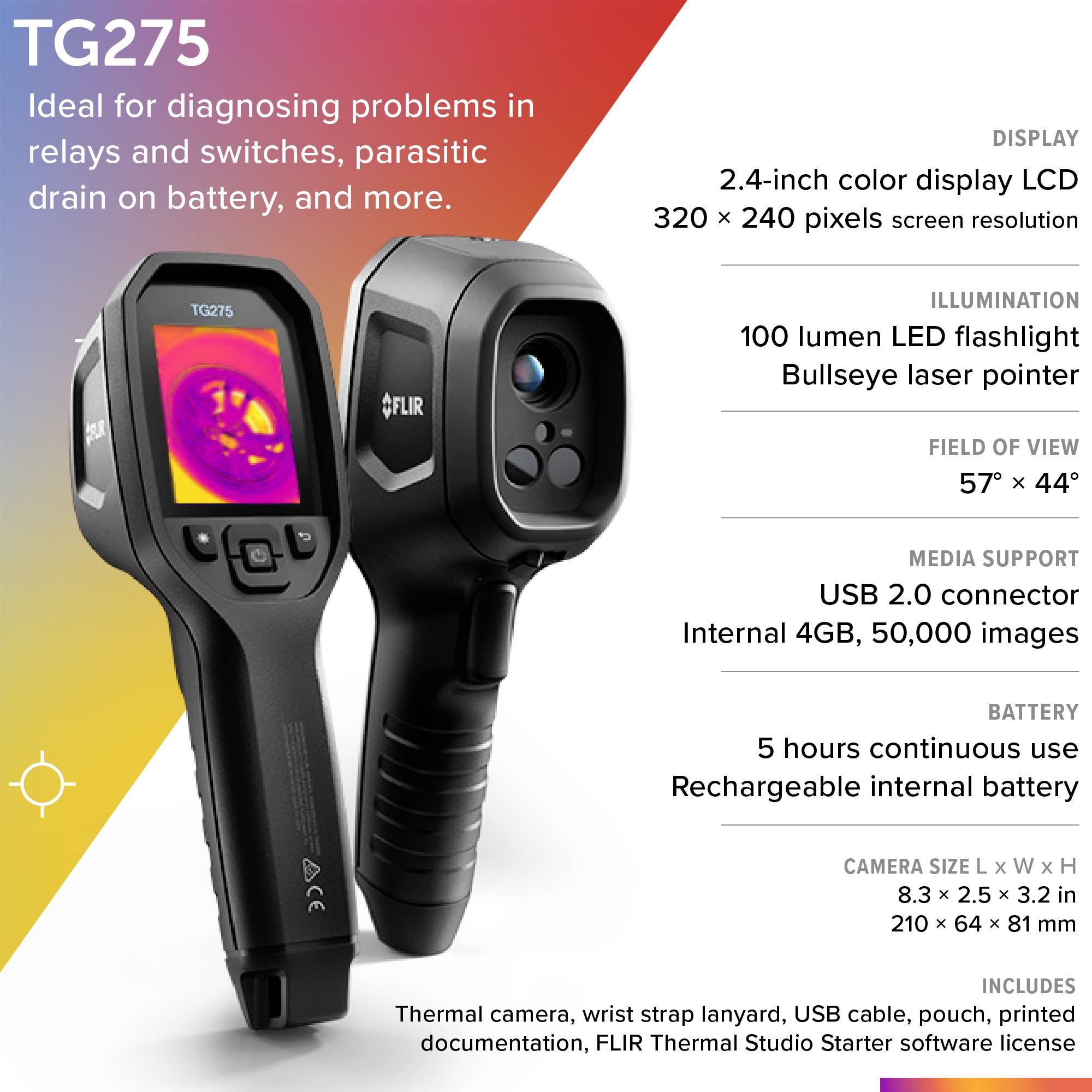 FLIR TG275 IR camera -25 up to +550 °C 160 x 120 Pixel 8.7 Hz MSX®, Built-in LED light, Built-in digital camera-5