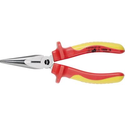 A red and yellow insulated pliers with pointed jaws, suitable for work on live parts up to 1000V.