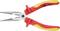 Red and yellow side cutters with insulated handles, suitable for voltages up to 1000V. Ideal for electrical work.