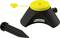 A black and yellow circular sprinkler by Kärcher with a ground spike, suitable for garden irrigation.