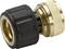 Brass garden hose connector with black plastic handle, suitable for easily connecting a hose to a water source.