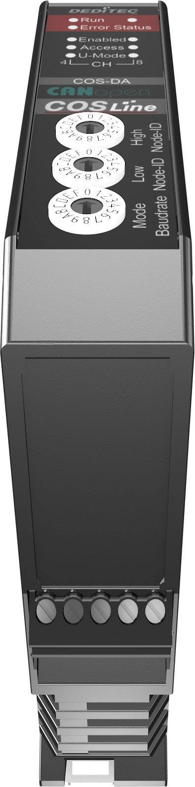 A black electronic device with rotary controls and labels on the front panel, possibly a control module.