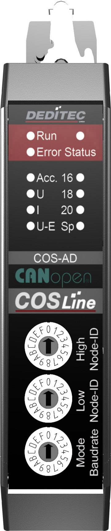 Control module with 'Run' and 'Error Status' indicators, along with input values for Acc, V, I, V.E. and with CANopen interface.