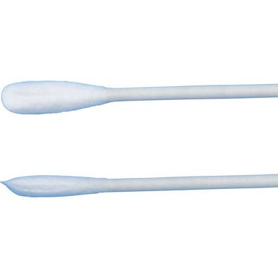 Two cotton buds, aligned horizontally, with blue cotton tips, on a white background.