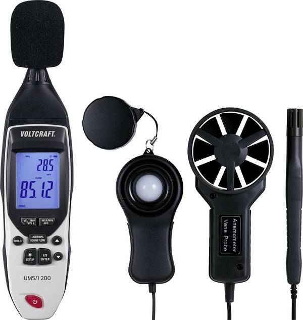 VOLTCRAFT UM5/1 200 5-in-1 multifunction environmental tester USB and PC-Software Calibrated to: Manufacturer's standards (no certificate)