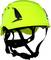 Bright yellow safety helmet with adjustable chin strap, for safety measures when working in hazardous environments.