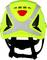 A yellow safety helmet with reflective strips and a red triangle on the front, suitable for safety purposes.