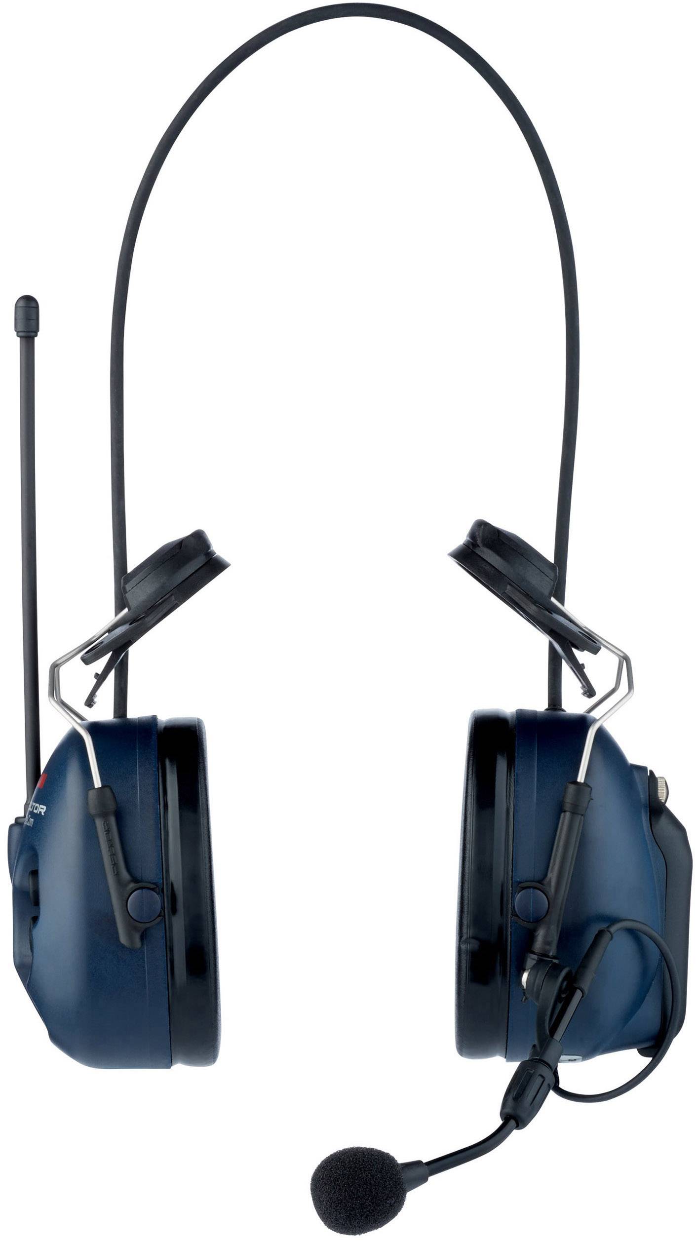 Industrial headset with ear defenders and microphone, suitable for noisy environments.