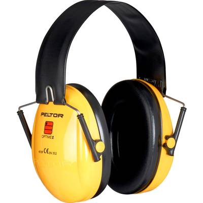 Yellow hearing protection with black arms; industrial model, suitable for noise protection during machine work.