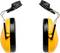 Yellow ear defenders with a black padding and adjustable headband, shown from the side. Suitable for noise reduction.