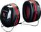 Black and red cable-connected ear defenders, suitable for noise protection in loud environments.