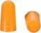Orange foam earplugs, one standing and one lying down, for noise reduction.