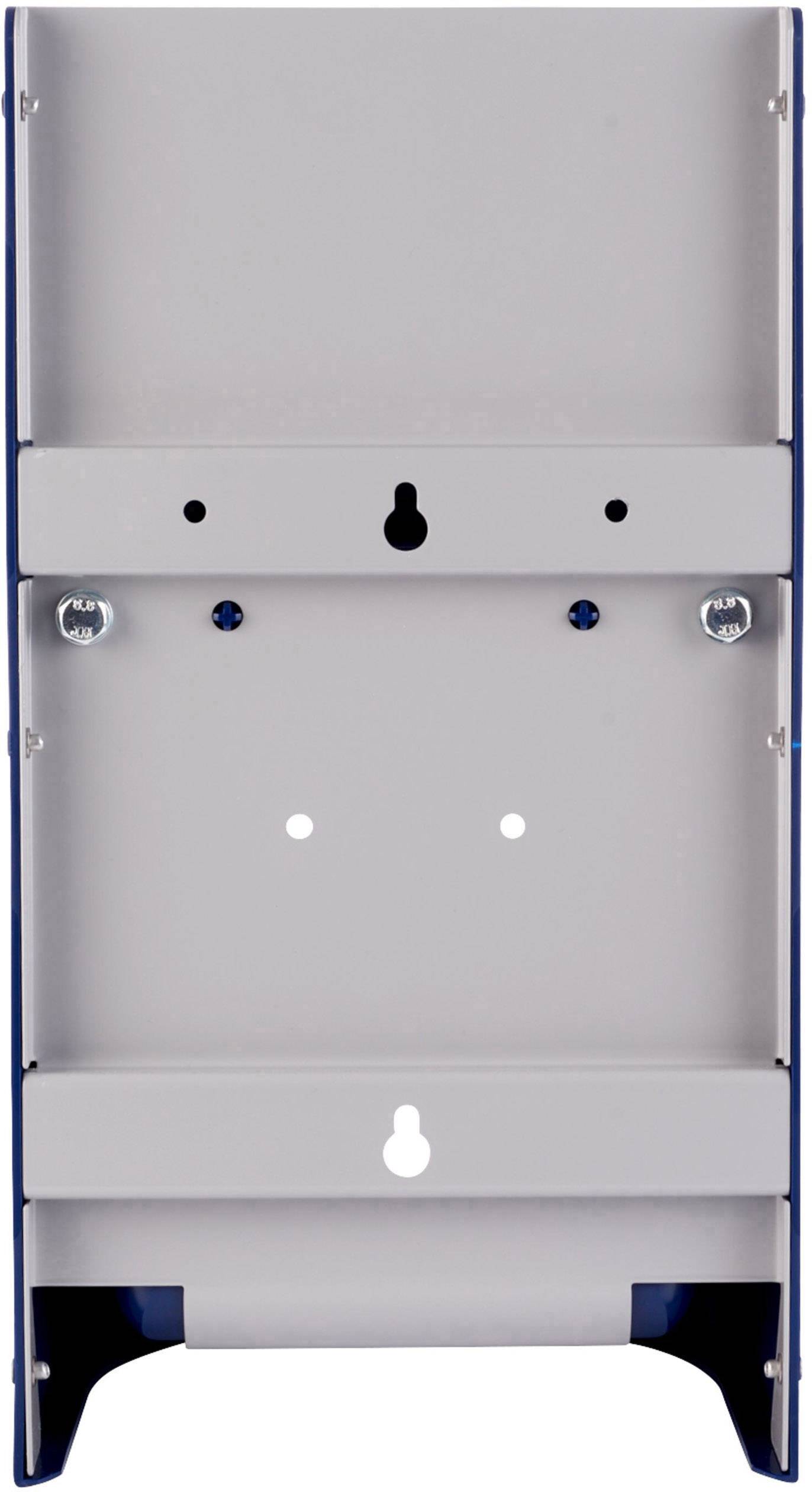 Metal wall mount for securing electronic devices. Contains multiple holes and screws for installation.