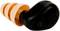 Earplugs with a black section for better grip and an orange, tapered section for insertion into the ear.