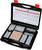 Opened black case with various sample vials and tubes, arranged in compartments, with a table in the lid.