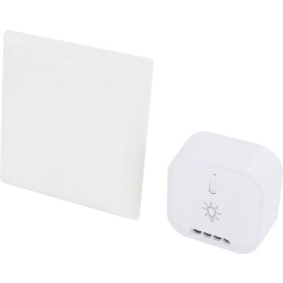 A white Zigbee receiver and a remote control for managing smart home lighting.