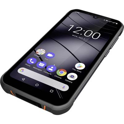 A modern smartphone with an activated display shows the home screen layout, including the time and app icons.