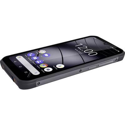 A modern smartphone with a robust design, black casing and large touchscreen. Various app icons are visible.