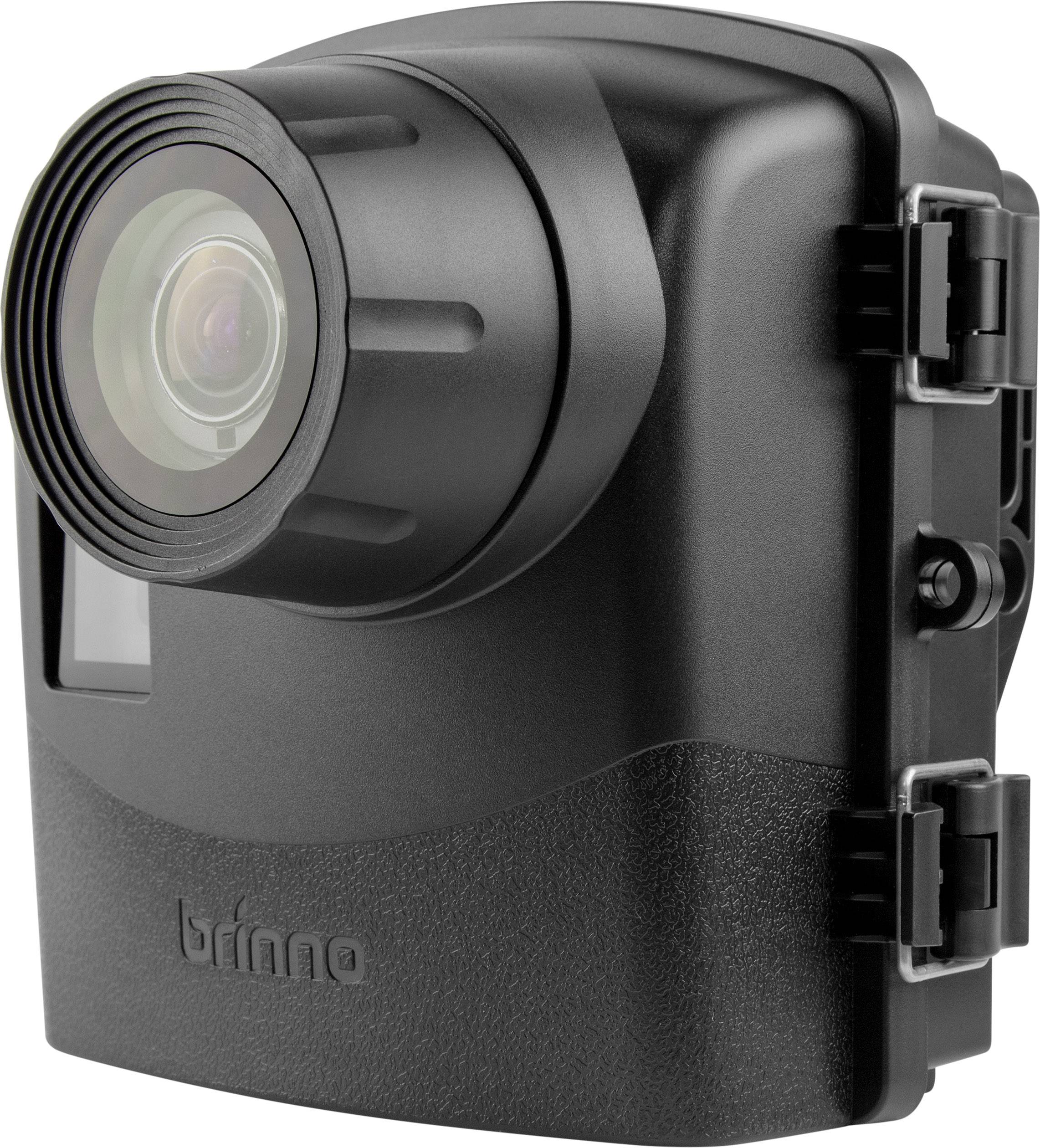 Compact black camera with a large lens and side-mounted shutter, likely intended for time-lapse or surveillance photography.