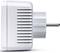 Plug adapter with side ventilation slots, in silver-white colour. Suitable for European power sockets.