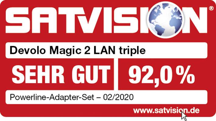 Award image for Devolo Magic 2 LAN triple Powerline expansion module 8509 EU Powerline 2400 MBit/s