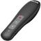 Black presentation remote control with red laser pointer and two buttons for slide navigation. Brand name 'Hama'.