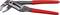 Water pump pliers with red handles and an adjustable jaw mechanism, used for gripping and turning pipes or nuts.