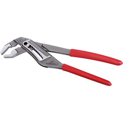 A red-handled water pump pliers, suitable for gripping and turning pipes or nuts.