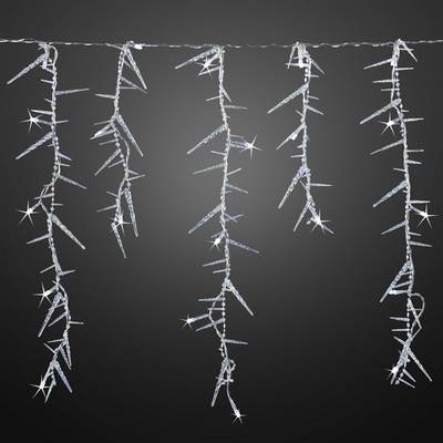 String of lights with sparkling icicles on a dark background.