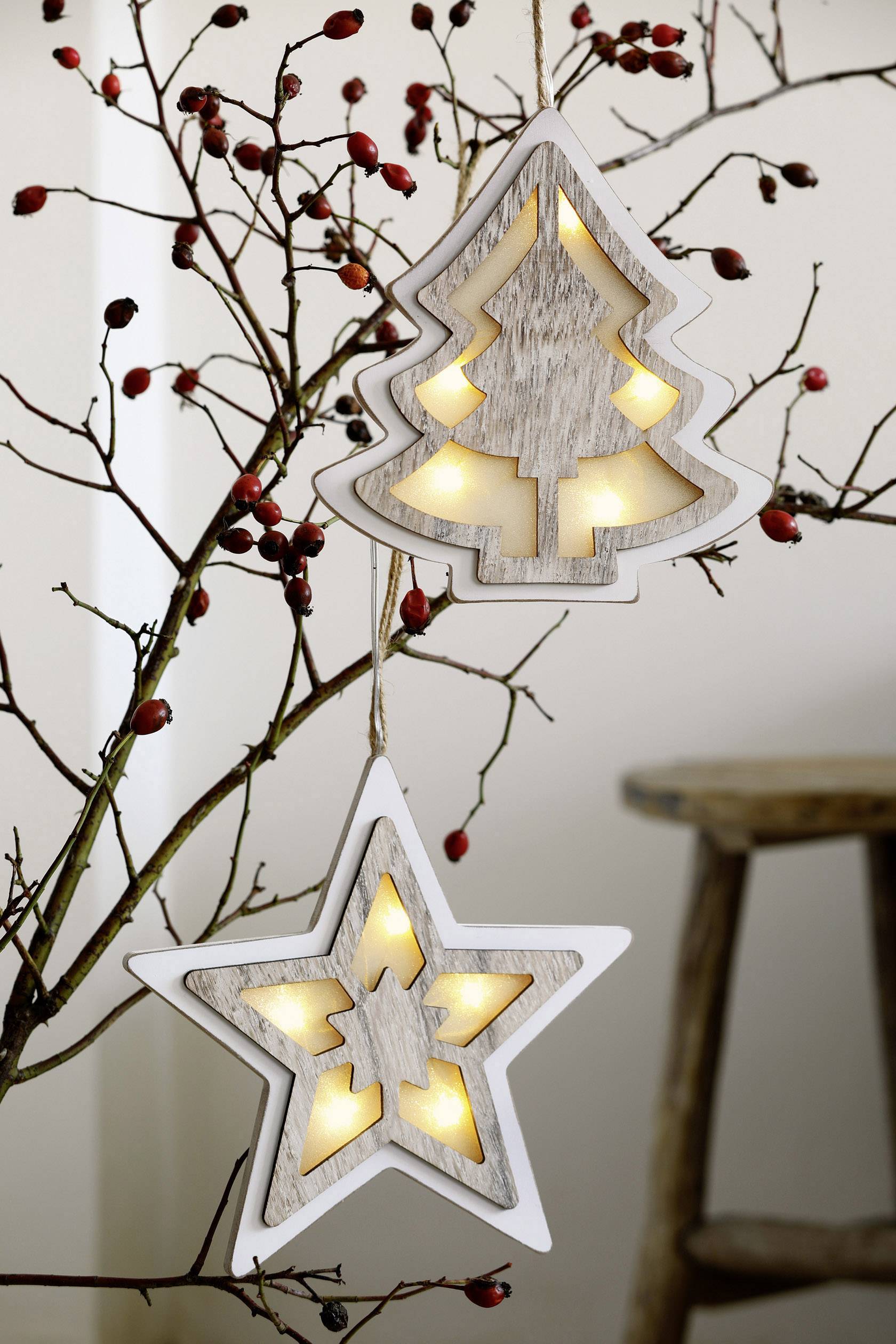 Hellum 521054 Wooden figurine Christmas tree Warm white LED (monochrome) White, Wood (stained)-1