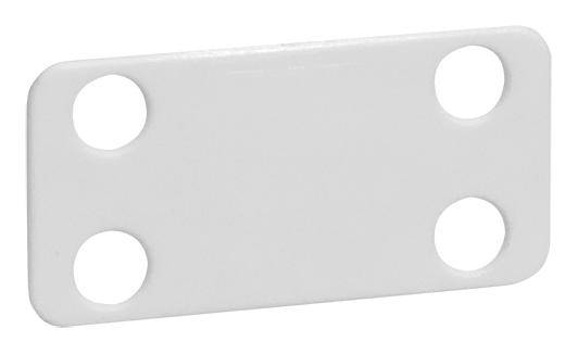 White, rectangular metal plate with four holes at the corners.