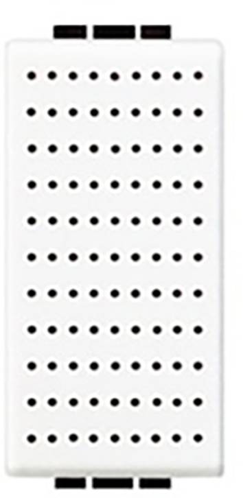 A white electronic component with many small holes, probably a sensor or a circuit board.