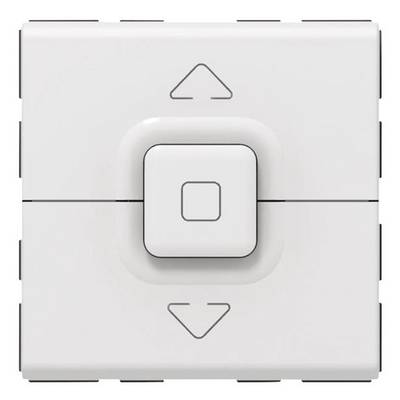 A white light switch with a central button and up and down arrows. Ideal for controlling light intensity.