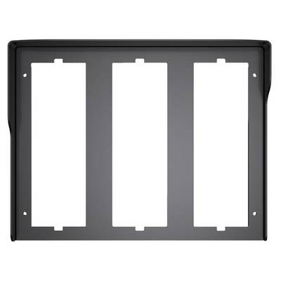 A rectangular frame made of dark material, divided into three vertical sections, potentially for mounting components.