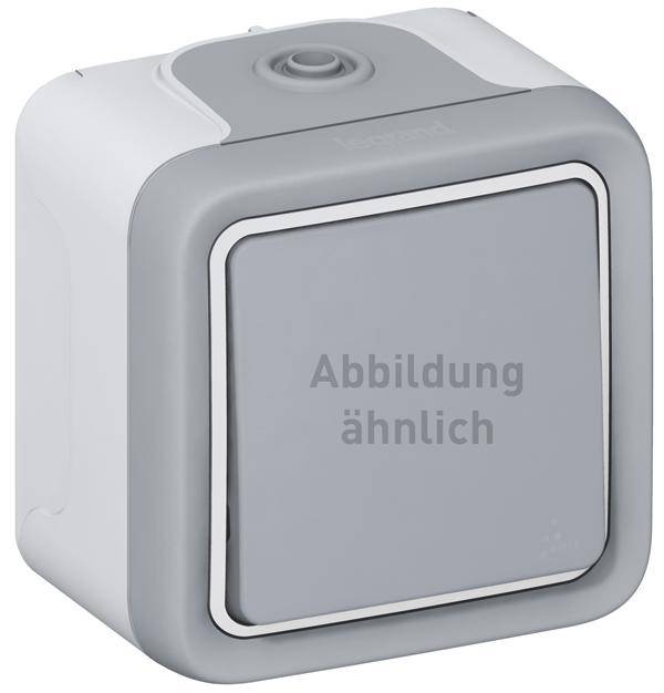 Light switches in grey and white colours, suitable for outdoor use.