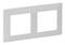 White plastic double frame cover for switches or sockets, rectangular with two openings for wall mounting.