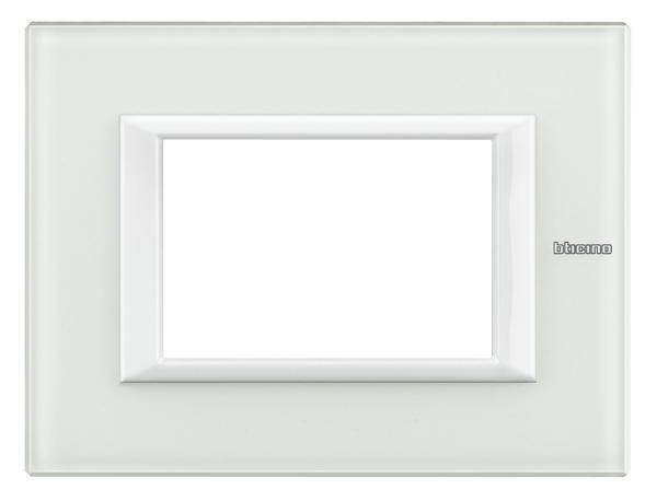 A rectangular, white light switch surround with the 'Bticino' inscription on the right side.