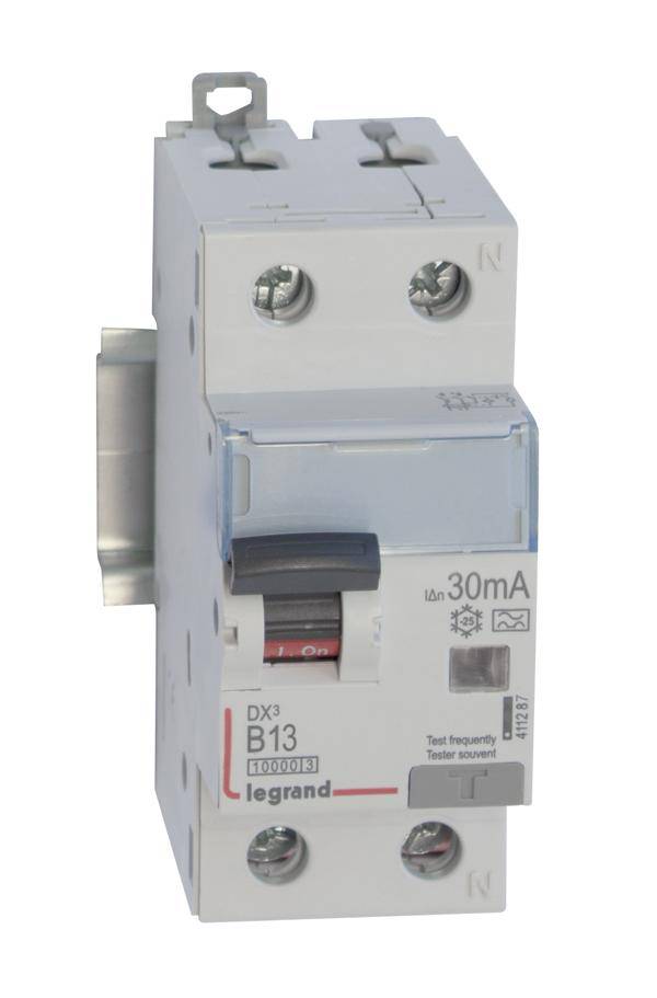 A residual current circuit breaker (RCD) with the label 'DX3 B13 30mA'. It is used to protect against electrical fault currents in an electrical circuit.