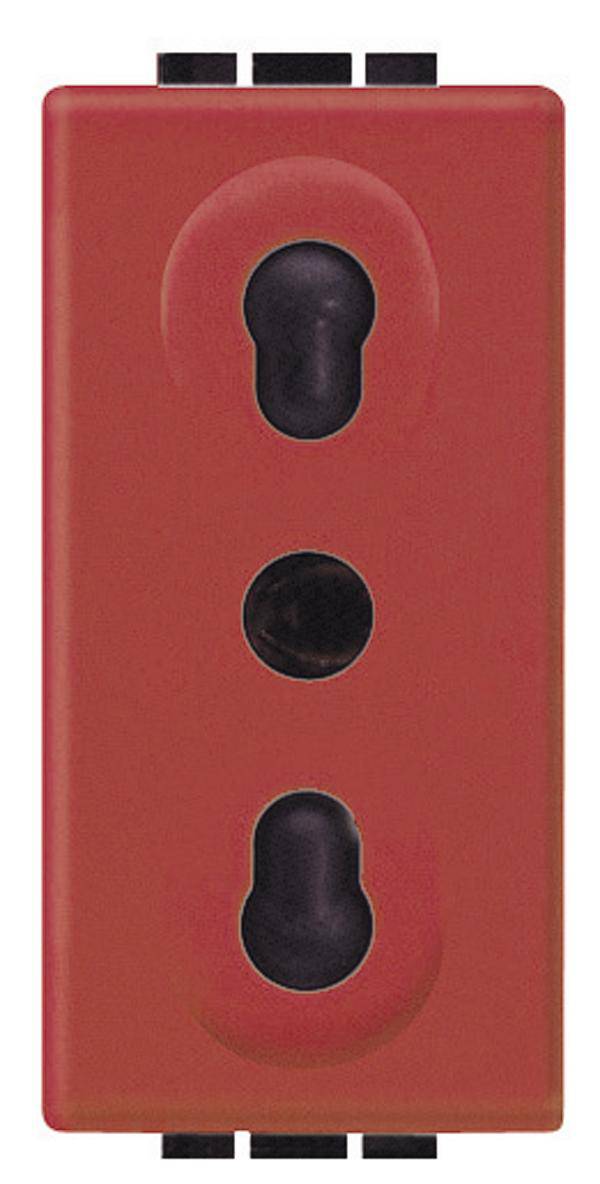 Red three-hole socket cover in a vertical arrangement.