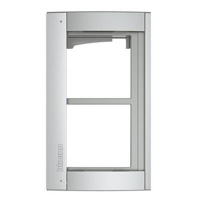 Silver rectangular electrical switch frame with two open socket slots, vertically oriented.